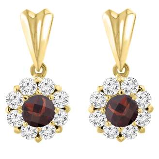 Sabrina Silver 14K Yellow Gold Natural Garnet Earrings with Diamond Halo Round 4 mm