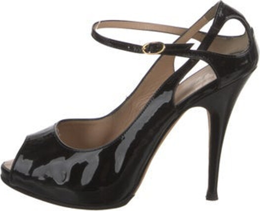 Giuseppe Zanotti Patent Leather Slingback Pumps Black Peep-Toes Platform Buckle Closure at Ankles