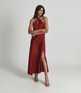 Thumbnail for your product : Reiss Lorena - Halterneck Satin Midi Dress in Dark Red