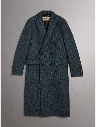 Burberry Donegal Herringbone Wool Double-breasted Coat , Size: 52, Blue
