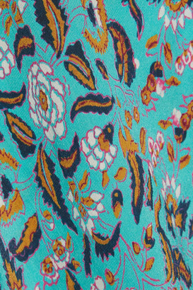 Figue Tokiko Floral-print Silk Crepe De Chine Kimono - Turquoise
