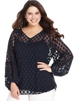 Thumbnail for your product : Alfani Plus Size Long-Sleeve Dot-Lace Peasant Top