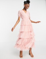Thumbnail for your product : Anaya With Love puff sleeve midaxi dress with tiered skirt in pink