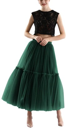 YIOLEAMP Womens Luxury Pleated Tulle Skirt Black Grey Soft Mesh High Waist Maxi  Long Skirts - ShopStyle