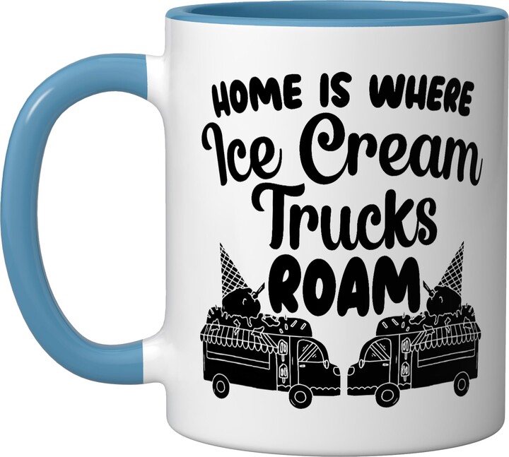 Ice Cream Truck Sundae Gelato SteMi Apparel Home Is Where Ice Cream Trucks Roams Sundae Gelato Dessert Ceramic Mug, Blue/White