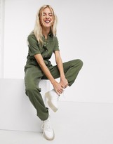 Thumbnail for your product : Noisy May Noisy utility jumpsuit with tie waist in khaki
