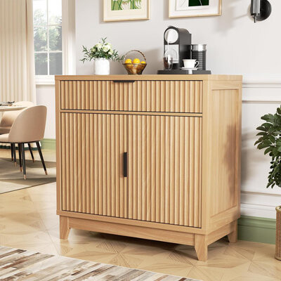 George Oliver Modern Sideboard Buffet Cabinet With Drawer Fluted Doors & Adjustable Shelf – Oak