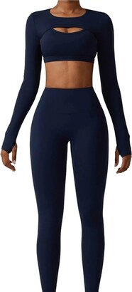 IBTOM CASTLE Workout Outfits for Women 3 Piece Set Seamless Yoga Tracksuit  Short Sleeve Crop Top Sports High Waist Leggings
