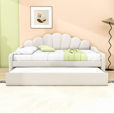 Mercer41 Full Upholstered Daybed Frame with Shell-Shaped Backrest and Twin Trundle