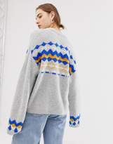 Thumbnail for your product : Weekday fluffy sweater with check print in gray-Multi