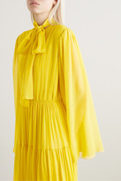Thumbnail for your product : Giambattista Valli Pussy-bow Tiered Pintucked Silk-georgette Gown - Yellow