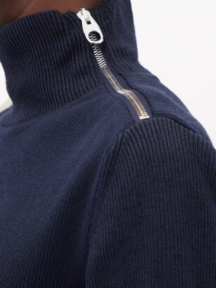 Chloé Zipped-neck Ruffled Wool-blend Dress - Navy