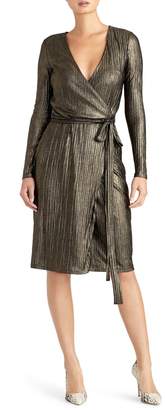 rachel roy pleated metallic wrap dress