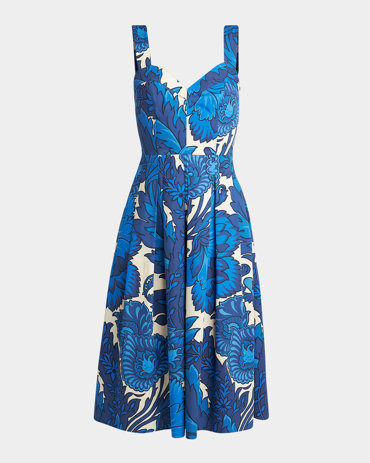Etro Floral Sleeveless Pleated Cotton Midi Sundress