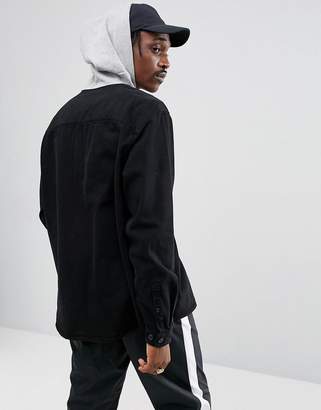 ASOS Design DESIGN overshirt in denim with hood-Black