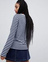 Thumbnail for your product : Monki crew neck oversized top with long sleeeves in blue stripe