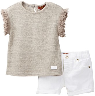 7 For All Mankind Fray Sleeve Top & Short Set (Baby Girls)