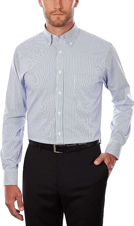 Van Heusen Men's Dress Shirt Regular Fit Pinpoint Stripe (Blue