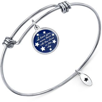 Unwritten I Love You More Than." Adjustable Message Bangle Bracelet in Stainless Steel