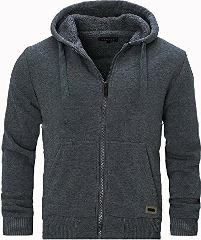 D-Project Mens Padded Borg Fleece Sherpa Lined Full Zip Up Hoodie ...