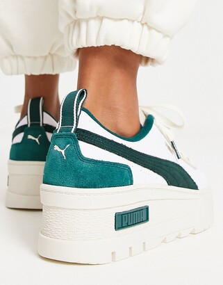 Puma Mayze Wedge trainers in off white and green - ShopStyle