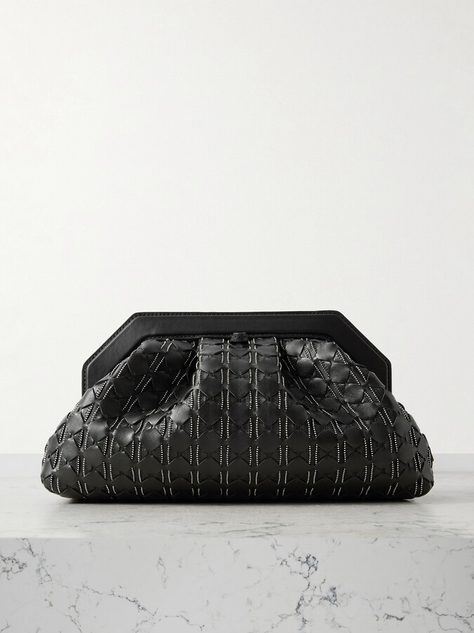 SERAPIAN Secret Embellished Woven Leather Clutch - Black