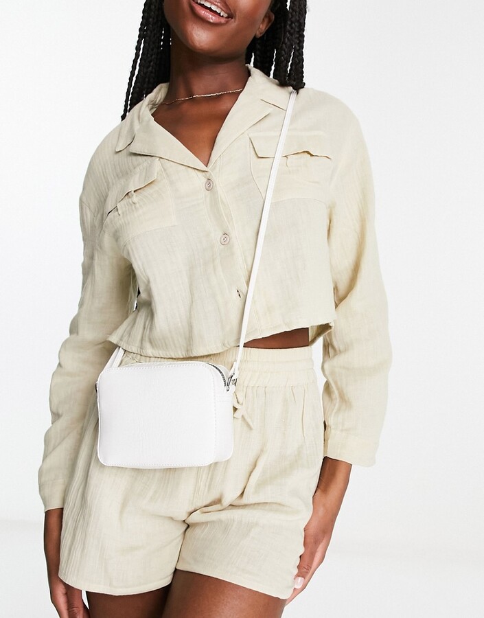 ASOS DESIGN croc effect crossbody camera bag in white ShopStyle