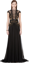 Thumbnail for your product : Murad Zuhair Black Bead & Sequin Bodice Cap Sleeve Gown