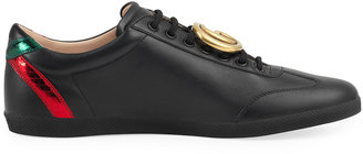 Gucci Bambi GG Leather Low-Top Sneaker, Black