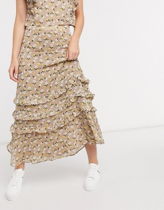 Y.A.S chiffon maxi skirt co-ord in beige floral