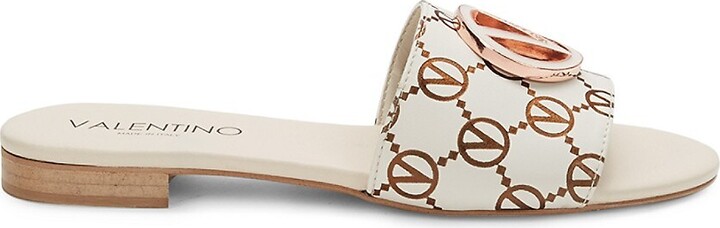 Valentino by Mario Valentino Carrie Logo Monogram Leather Slip-On Sandals - ShopStyle
