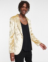Thumbnail for your product : ASOS DESIGN super skinny crushed velvet smoking jacket in gold