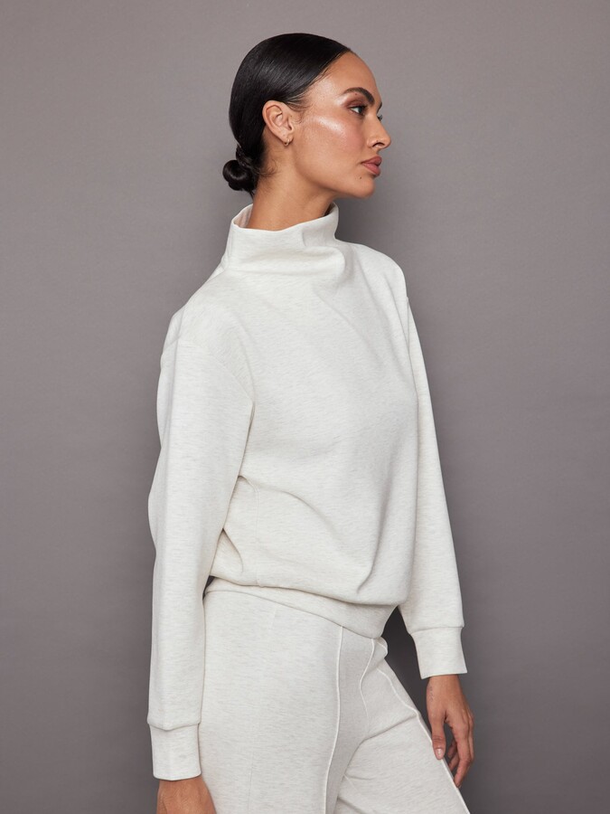 Carbon38 Cowl Neck Knit Sweatshirt in Interlock - Moonbeam Heather