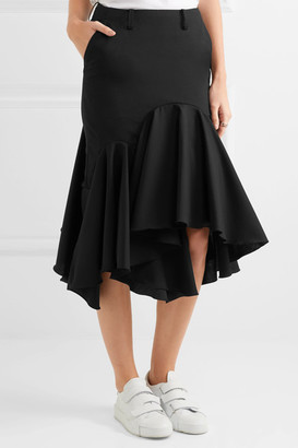 Facetasm Ruffled Wool-crepe Midi Skirt - Black