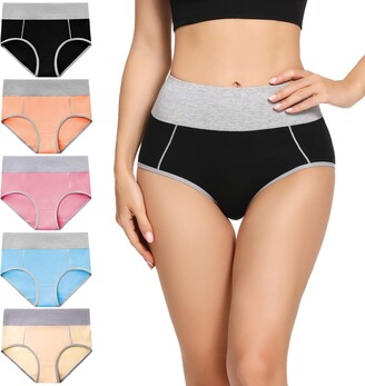 Women's High Waisted Cotton Underwear Ladies Soft Full Briefs Panties 5-Pack
