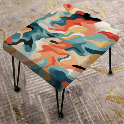 Design Art Green And Orange Nomad Camo Elegance - Camouflage Rectangle Ottoman