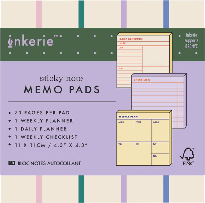Container Store KIKKERLAND Inkerie Sticky Note Memo Pads Set of 3