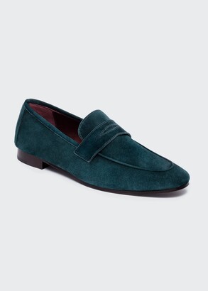 Bougeotte Suede Slip-On Penny Loafers, Teal