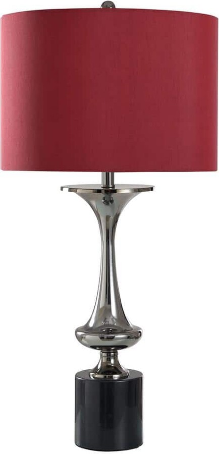 Stylecraft 33 in. Tyrus Silver Transitional 1-Light Standard Floor Lamp for Living Room Linen Drum Shade