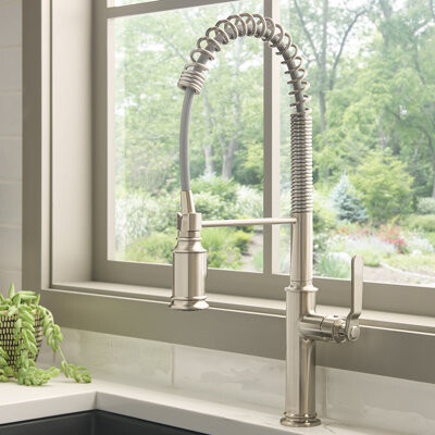 Ruvati Bianca Single Handle Pull Down Industrial Pre-Rinse High Arc Kitchen Faucet with Sprayer in Stainless Steel - RVF1238BN