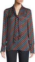 Thumbnail for your product : Escada Tie-Neck Long-Sleeve Striped Silk Blouse