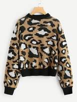 Thumbnail for your product : Shein Plus Contrast Trim Leopard Sweater