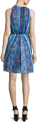 Elie Tahari Lenora Sleeveless Floral-Print Dress, Blue