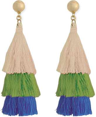 ZAD Women's Earrings cream/green/blue - Green & Goldtone Triple-Tier Tassel Drop Earrings