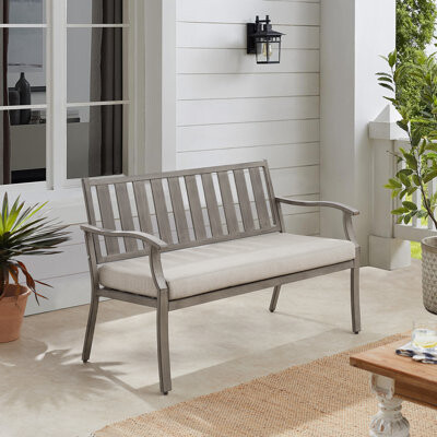 Peak Home Furnishings Azur Patio Aluminum Bench with Sunbrella Cushion