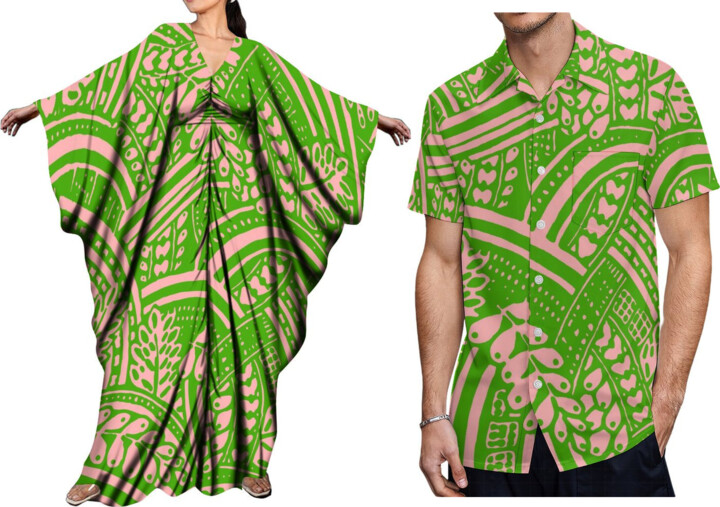 New Desig Samoa Hawaii Tribal Design Ponchos Dress Polynesian Printed Big Size Deep V Neck Batwing Ladies Dress