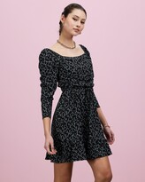 Thumbnail for your product : Miss Selfridge Women's Black Mini Dresses - Gathered Bodice Fit And Flare Mini Dress In Ditsy Print