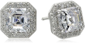 La Lumiere Platinum Plated Sterling Silver Made with Cubic Zirconia from Swarovski (1cttw) Asscher-Cut Halo Earrings