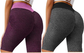 FITTOO Womens High Waist Textured Sports Workout Yoga Hot Pants Butt Lifting Shorts 