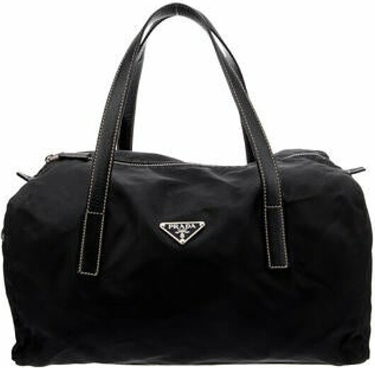 Prada Black Vintage Tessuto Metal Handle Shoulder Bag